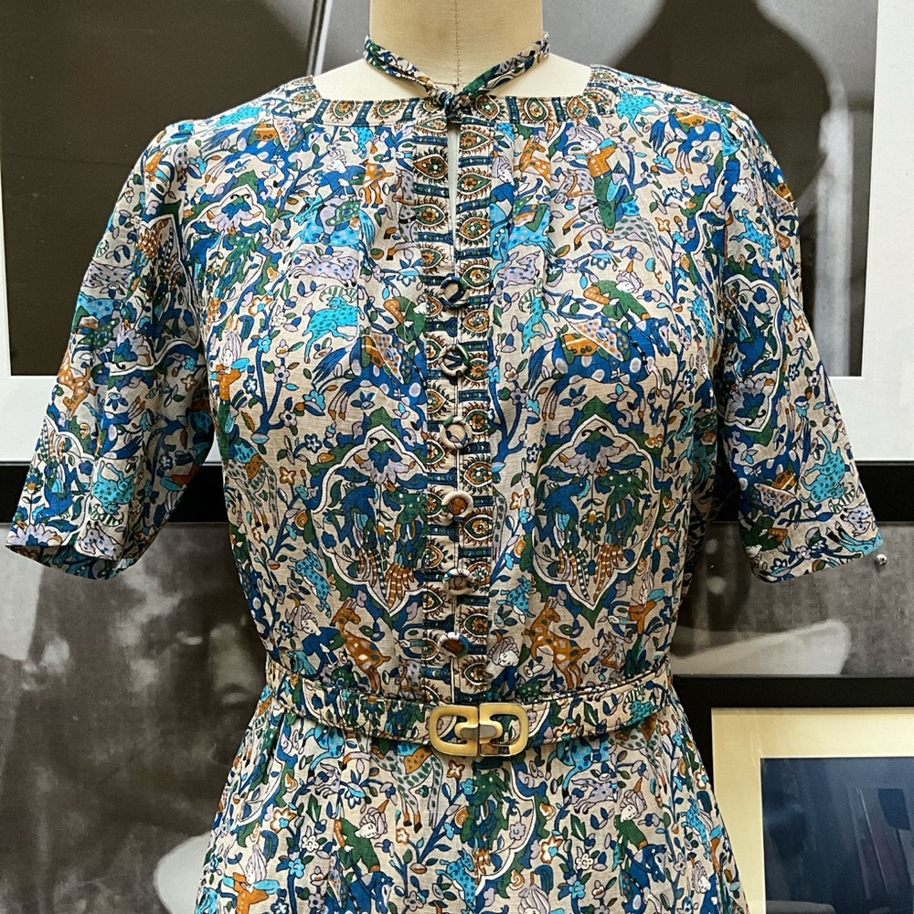 60s sky blue Turkish horseman oriental design a line short sleeve doll dress - Picture 5 of 16